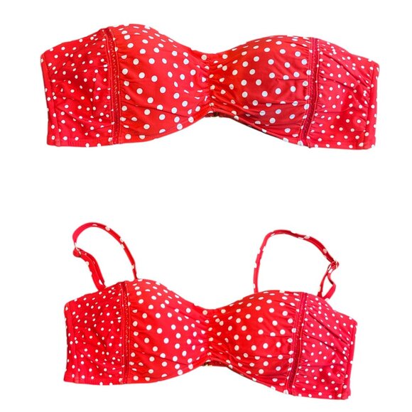 JANTZEN Bikini Top Size 14 Red & White Polka Dot Straps or Strapless Ruching - Picture 3 of 10